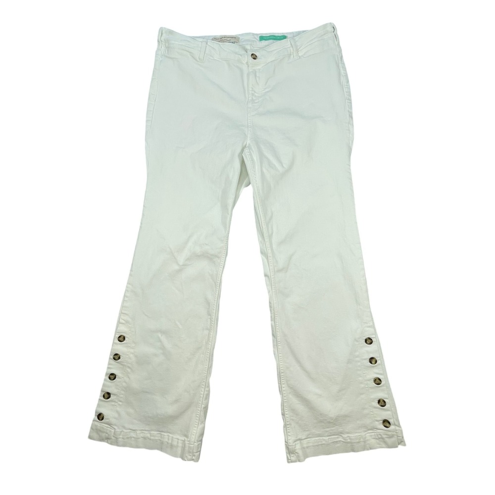 Pilcro Anthropologie White Bootcut Jeans Women 18W High Rise Button Hem Detail